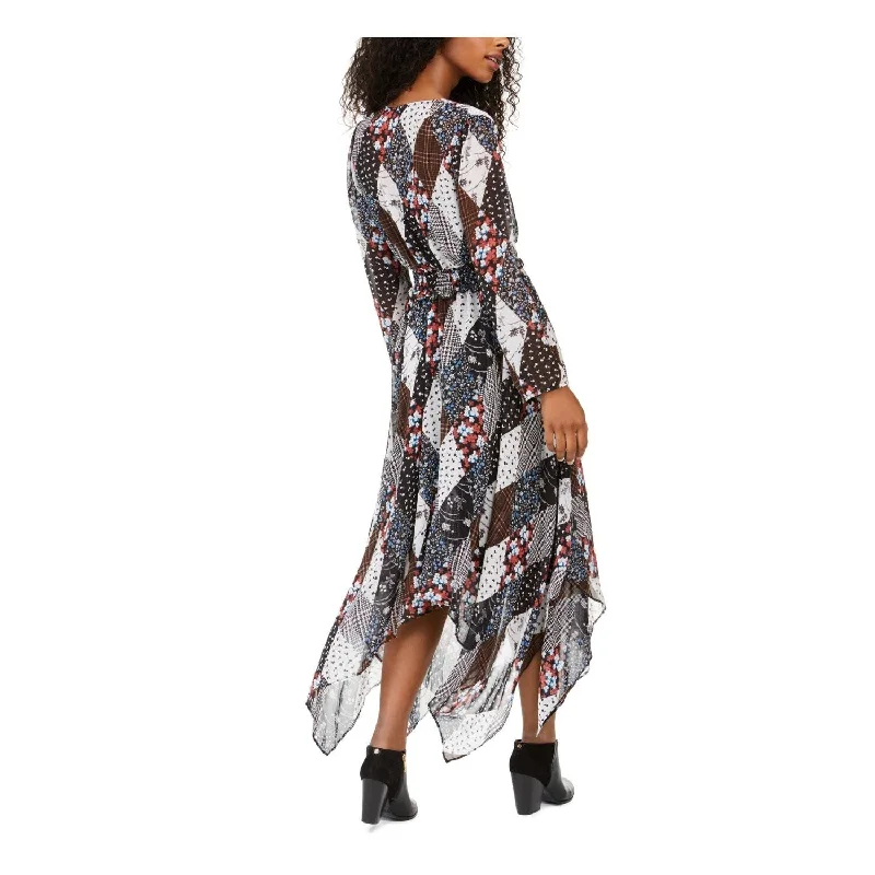 Elegant Temperament Tommy Hilfiger Women's Printed Faux Wrap Peasant Dress Black Size Large
