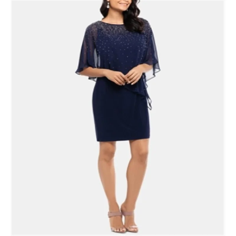 Outdoor Trend Xscape Women's Chiffon Overlay Studded Cocktail Dress Blue Size 4