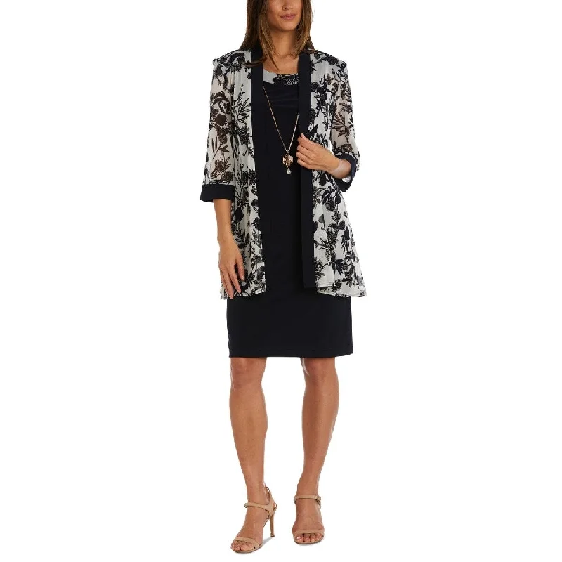 Fashion Expert R & M Richards Women's Printed Sheath Dress Jacket Set Blue Size 6