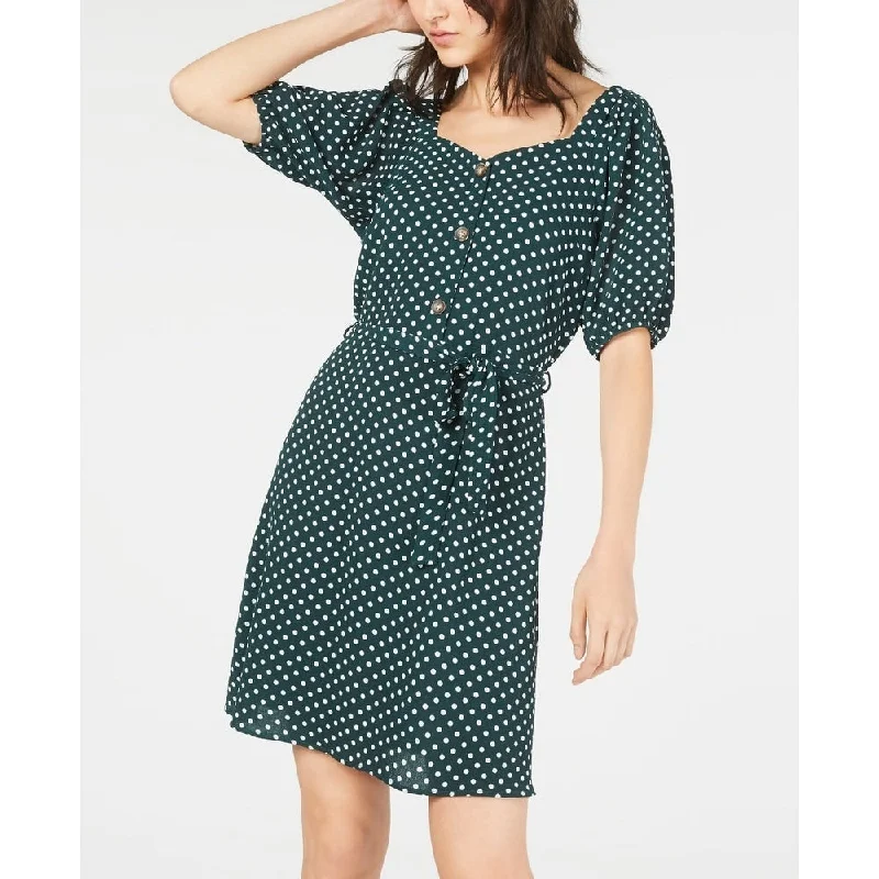 Unique prints Monteau Women's Printed Puff Sleeve Dress Green Size Petite Medium