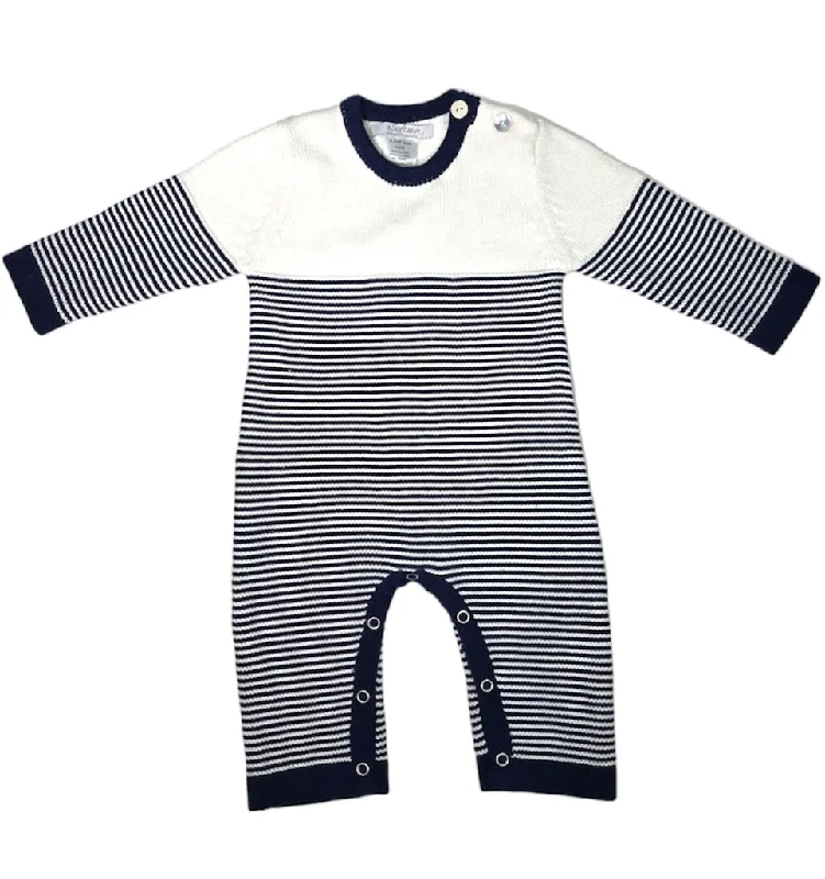 Street Graffiti Design A Soft Idea Seed Stitched Striped Romper in Navy