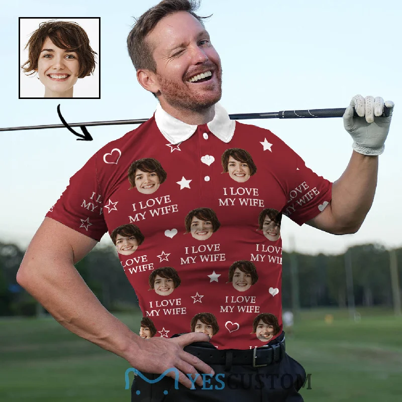 High-quality Fabrics Custom Wife's Face Red All Over Print Polo Shirt Personalized Men's Golf Shirt High-quality Fabrics Custom Wife's Face Red All Over Print Polo Shirt Personalized Men's Golf Shirt