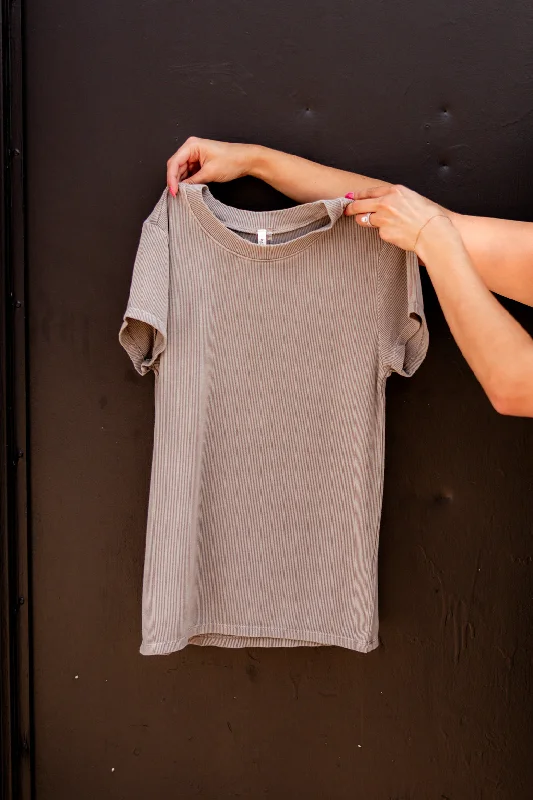 Personal Design Jocelyn Ribbed T-Shirt | Grey Brown