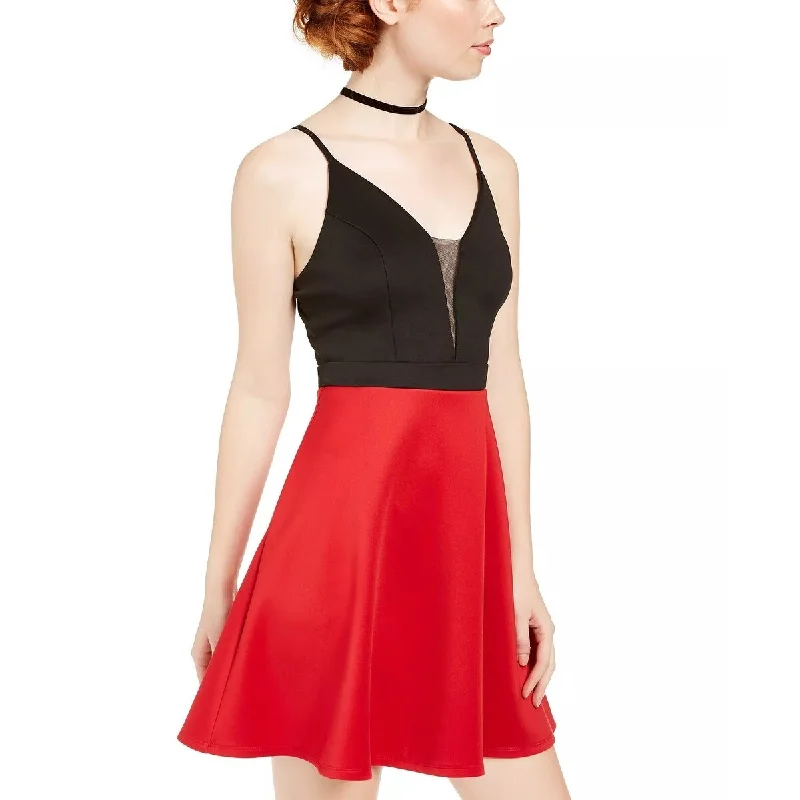 Comfortable Mind Speechless Women's Spaghetti Strap V Neck Above The Knee Fit + Flare Evening Dress Red Size 13 Comfortable Mind Speechless Women's Spaghetti Strap V Neck Above The Knee Fit + Flare Evening Dress Red Size 13