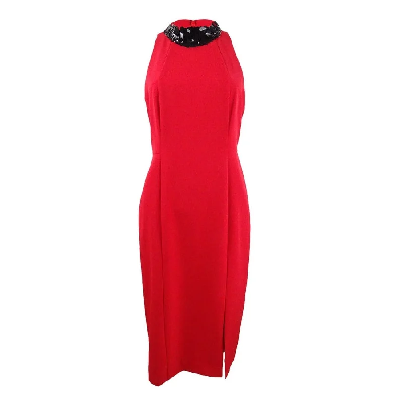 Designer Style Taylor Women's Sequin Embellished Sleeveless Sheath Dress Red Size 14