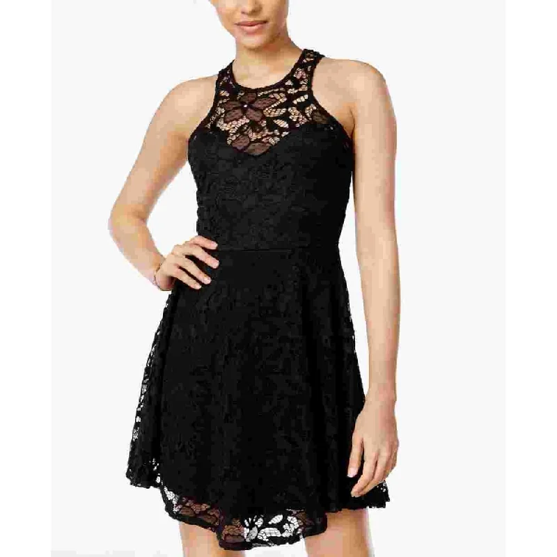 Classic Series Material Girl Women's Juniors Lace Illusion Cocktail Dress Black Size Small