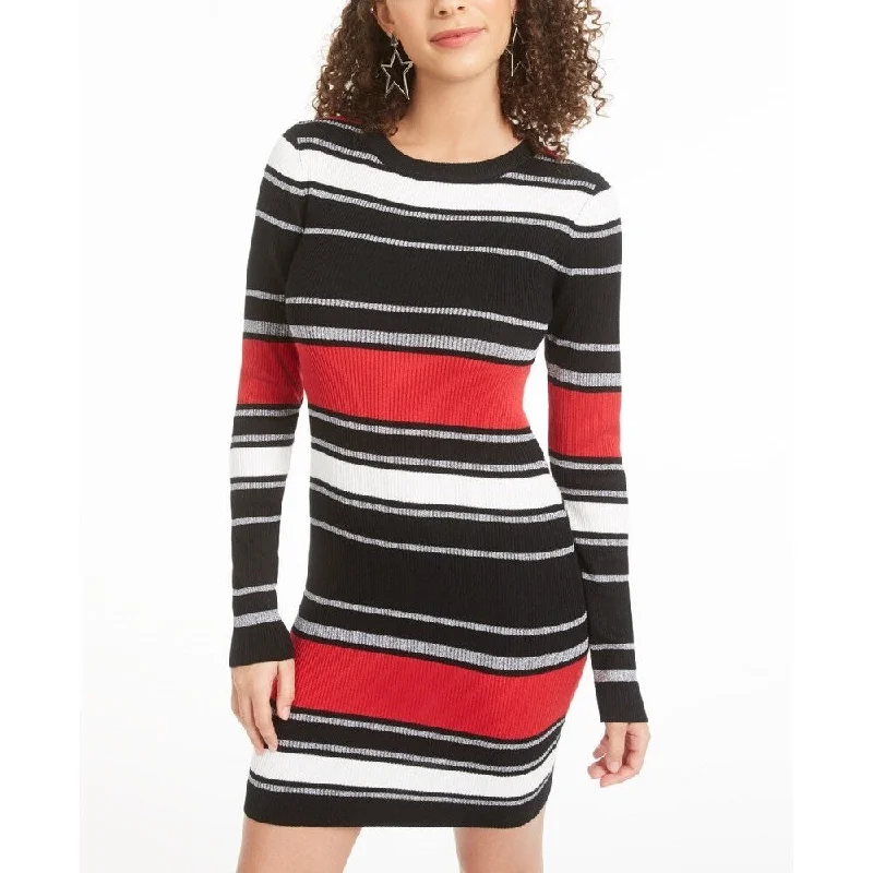 Leisure Travel Planet Gold Junior's Striped Bodycon Dress Gray Size X-Small