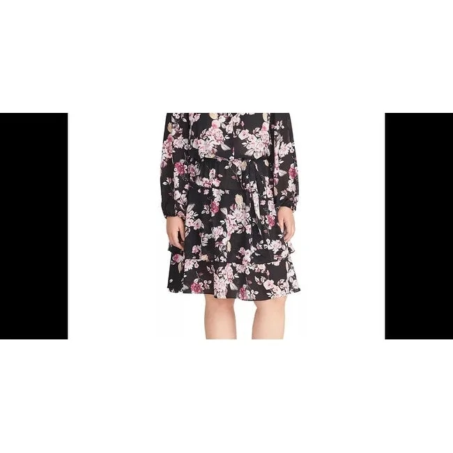 Retro Prints Rachel Roy Women's Plus Ally Floral Print Long Sleeve Dress Black Size 1X Retro Prints Rachel Roy Women's Plus Ally Floral Print Long Sleeve Dress Black Size 1X