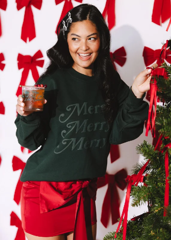 Fashion Comfort Merry! Merry! Merry! Crewneck Sweatshirt - Deep Forest