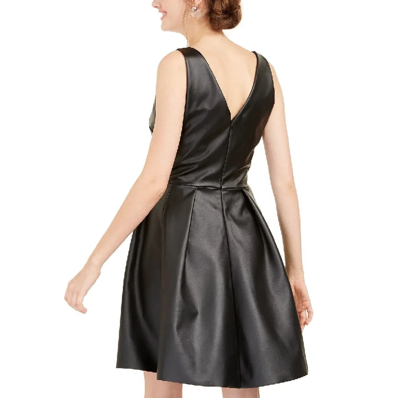 Retro Fashion Planet Gold Women's Sleeveless V Neck Short Fit + Flare Party Dress Black Size Xx-Small