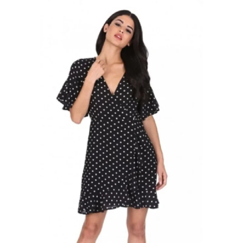 Simple And Comfortable AX Paris Women's Polka Dot Frill Sleeve Detail Dress Black Size 10