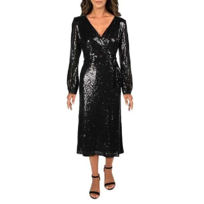 American Style Ralph Lauren Women's Rebekah Sequined Faux Wrap Midi Dress Black Size 10 American Style Ralph Lauren Women's Rebekah Sequined Faux Wrap Midi Dress Black Size 10