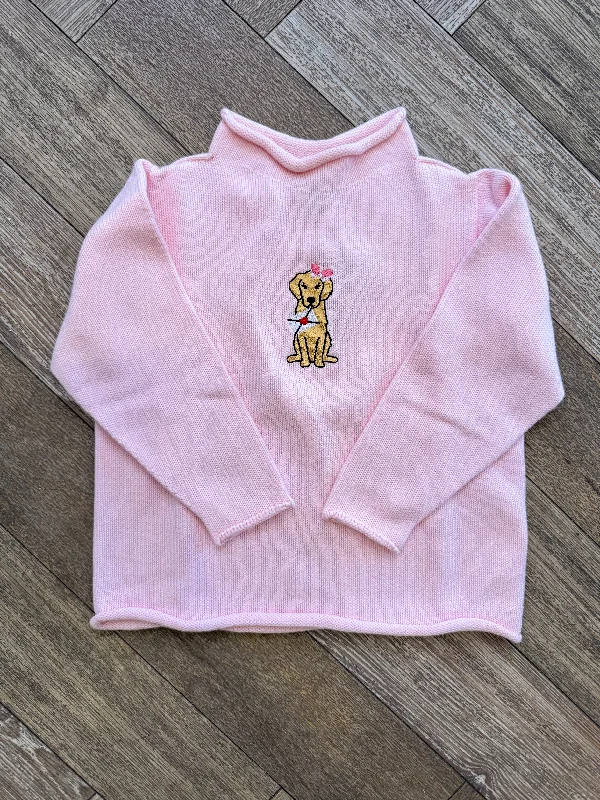 Modern Chic A Soft Idea Love Letter Retriever Roll Neck Sweater in Light Pink