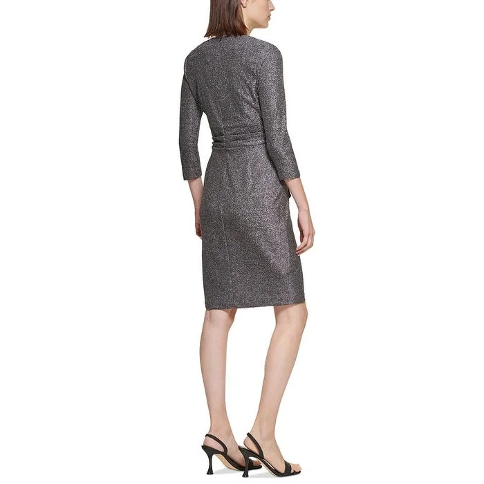 Urban Style Calvin Klein Women's Glitter Knit V Neck Sheath Dress Gray Size X-Small