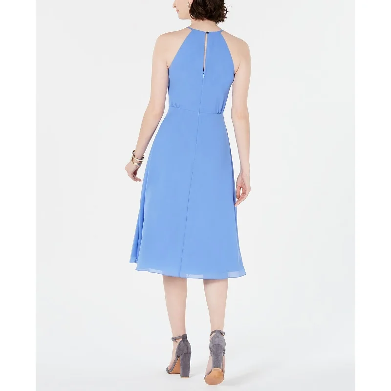 Soft Fabrics Vince Camuto Women's Souffle Chiffon Midi Dress Blue Size 10
