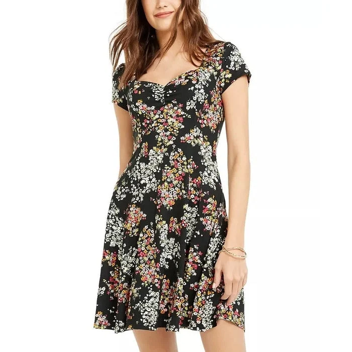 Youthful Street Fashion Be Bop Juniors' Floral-Print Babydoll Dress Black Size X-Small