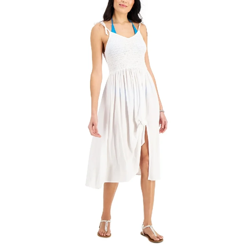 Retro Design Miken Women's Smocked Midi Cover Up Dress White Size Small