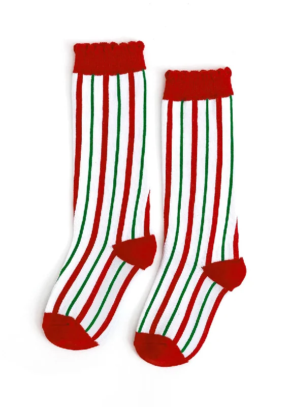 Modern Tailoring Candy Cane Stripe Scalloped Knee High Socks
