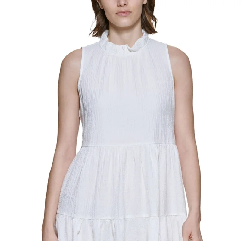 Trendy Looks Calvin Klein Women's Sleeveless Tiered Dress White Size 10