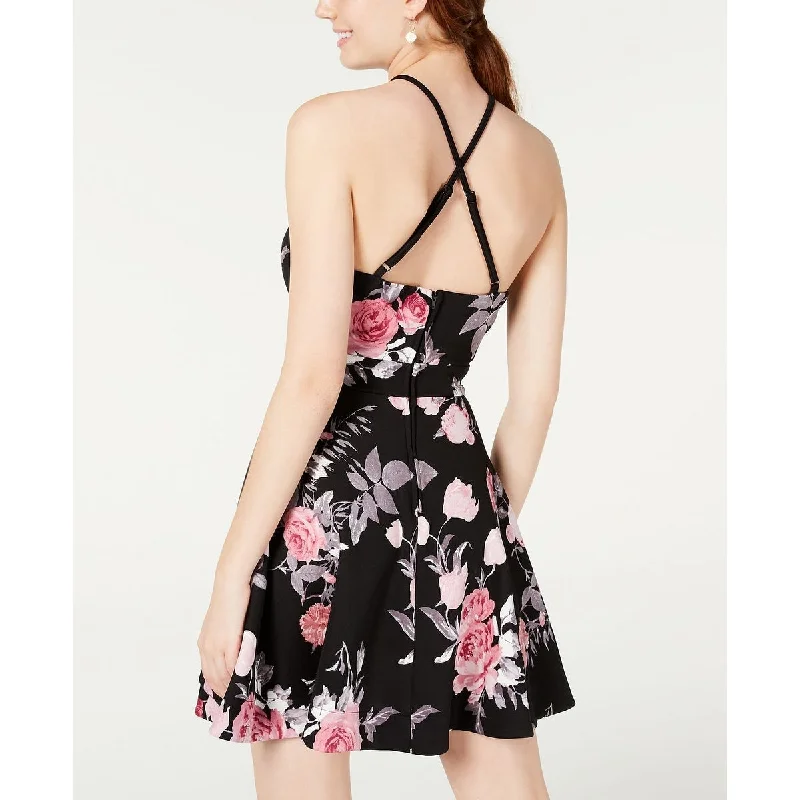 Stylish Comfort Speechless Women's Cris Cross Back Layered Floral Spaghetti Strap Jewel Neck Mini A Line Evening Dress Black Size 3 Stylish Comfort Speechless Women's Cris Cross Back Layered Floral Spaghetti Strap Jewel Neck Mini A Line Evening Dress Black Size 3