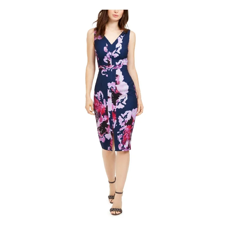 Dressing Tips Trina Turk Women's Floral Sleeveless V Neck MIDI Sheath Dress Purple Size 2 Dressing Tips Trina Turk Women's Floral Sleeveless V Neck MIDI Sheath Dress Purple Size 2