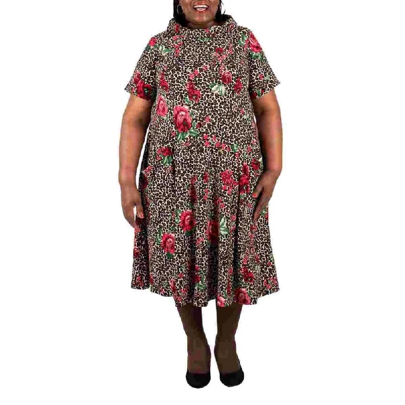 Ultra-lightweight Robbie Bee Women's Floral Short Sleeve Cowl Neck Tea Length Fit Flare Dress Brown Size 2X Ultra-lightweight Robbie Bee Women's Floral Short Sleeve Cowl Neck Tea Length Fit Flare Dress Brown Size 2X