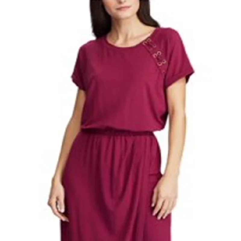 Celebrity Must-have Ralph Lauren Women's Farryn Jewel Neck Cocktail Midi Dress Red Size Medium