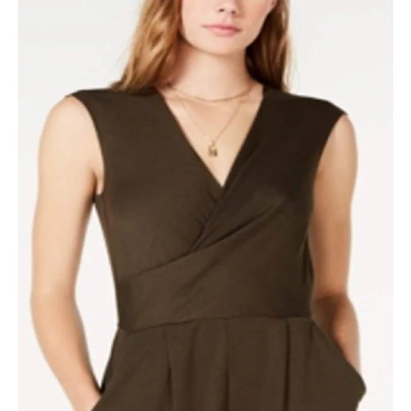 Layered Comfort Fishbowl Women's Pocketed Sleeveless V Neck Romper Green Size Small