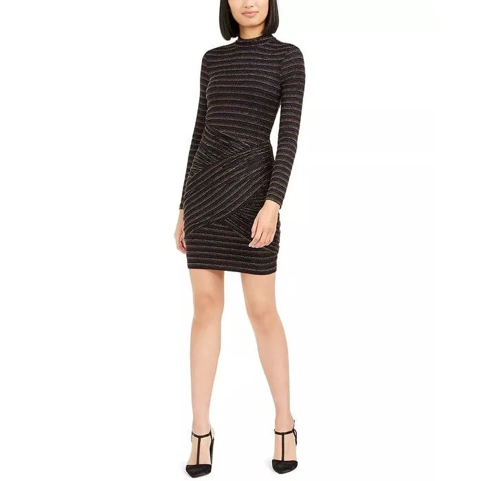 Slim Fit Trina Trina Turk Women's Golden Metallic-Stripe Bodycon Dress Black Size 4