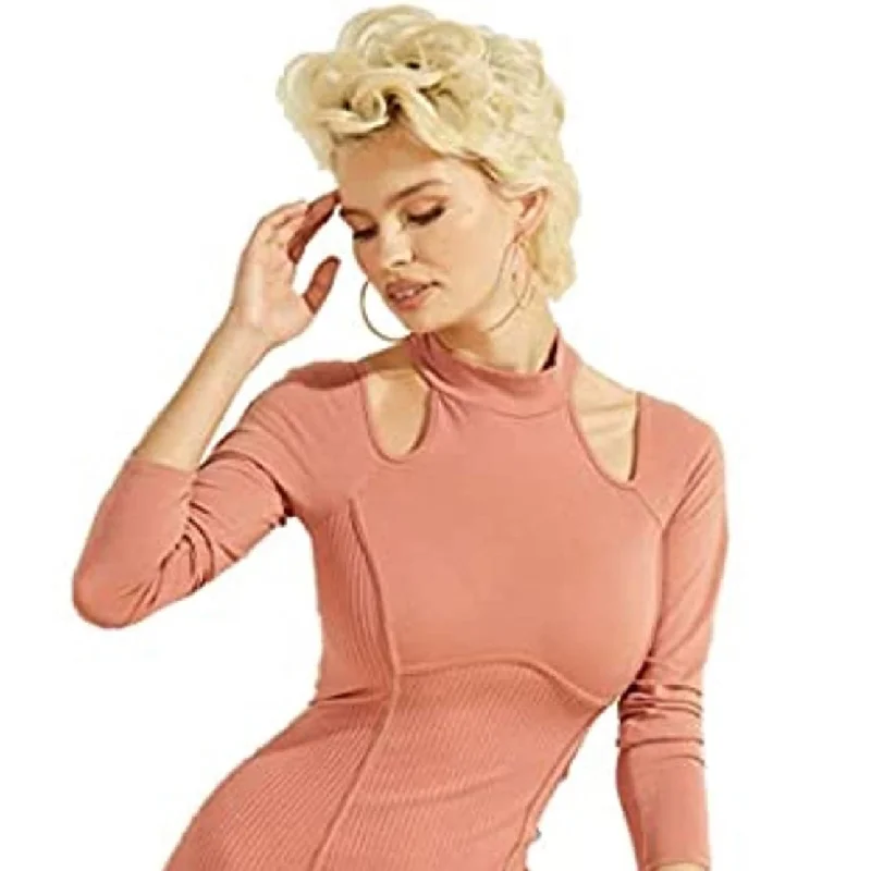 Urban Chic Guess Women's Coral Ribbed Mock Neck Short Cocktail Body Con Dress Pink Size X-Small Urban Chic Guess Women's Coral Ribbed Mock Neck Short Cocktail Body Con Dress Pink Size X-Small