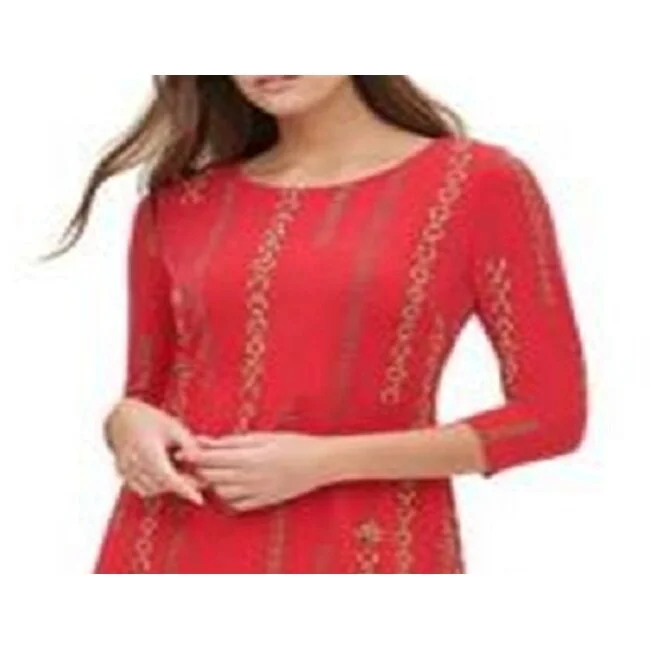 Energy Wear Tommy Hilfiger Women's Three Quarter Sleeve Dress Red Size 8