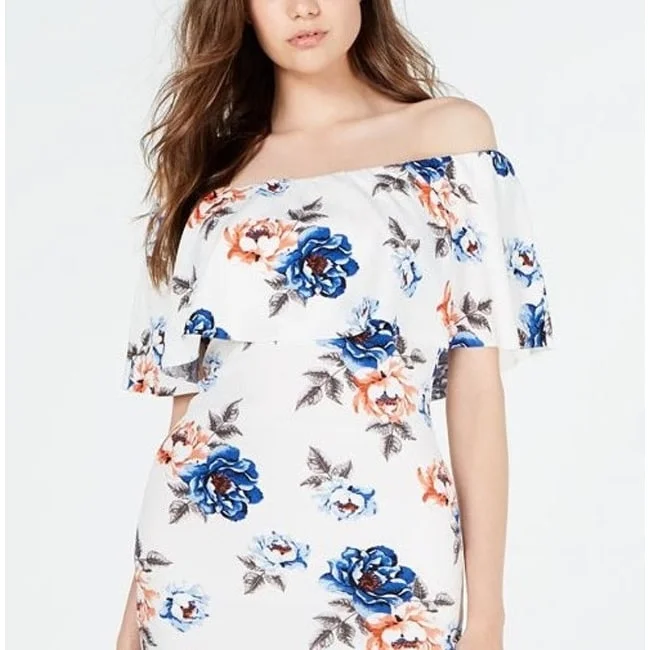 Classic Style Crave Fame Women's Floral Knee Length Shift Dress White Size Small