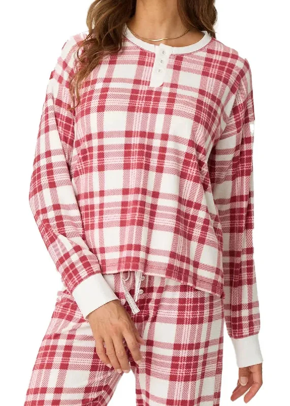 Retro Design Full Of Holiday Spirit Top - Ivory Plaid