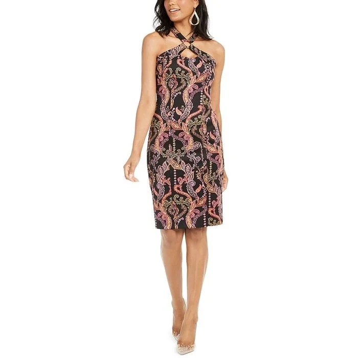 Daily Comfort Thalia Sodi Women's Printed Halter Ring Dress Black Size XX-Large