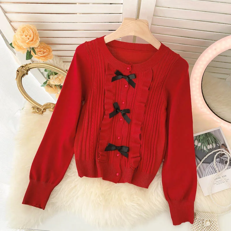 Design And Tailoring Lovely bow-knot long-sleeved cardigan sweater  138