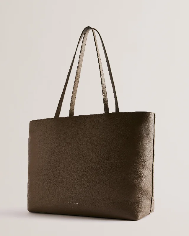 High-end atmosphere Stalie Checked Stitch Detail Tote Bag Khaki