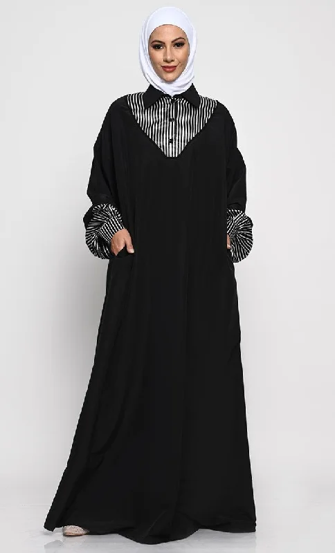 Avant-garde trend Kashibo Abaya with Batwing Sleeves and Contrast Satin Cuffs