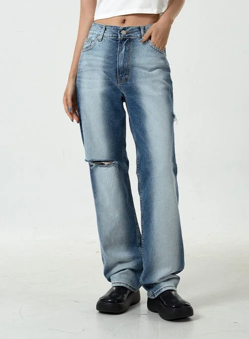 Design And Tailoring Side Bleached Slit Denim Pants CU14