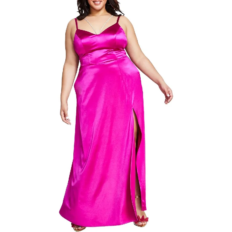 Urban Chic City Studio Womens Plus Rhinestone Long Cocktail And Party Dress
