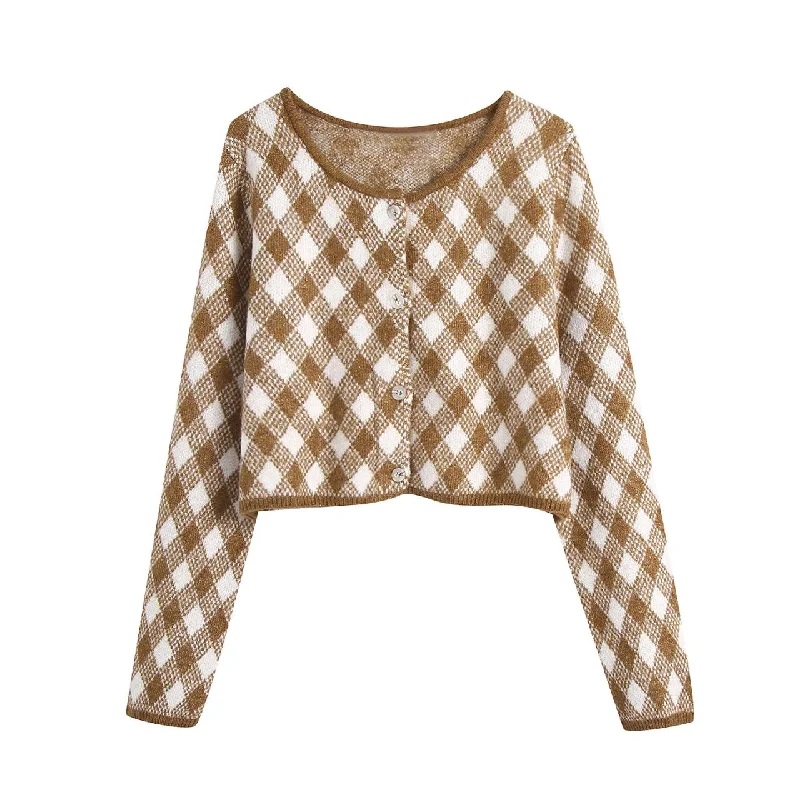 Cozy Vibes Autumn lozenged women's cardigan jacket  1355