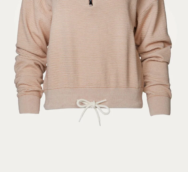 Casual Chic Buckingham Knit Half Zip In Praline Ivory
