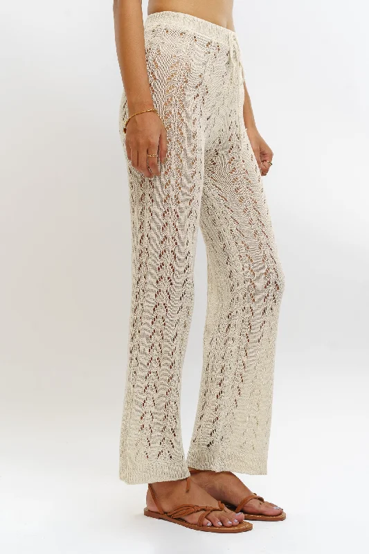 New Design Beige Open Knit Pants