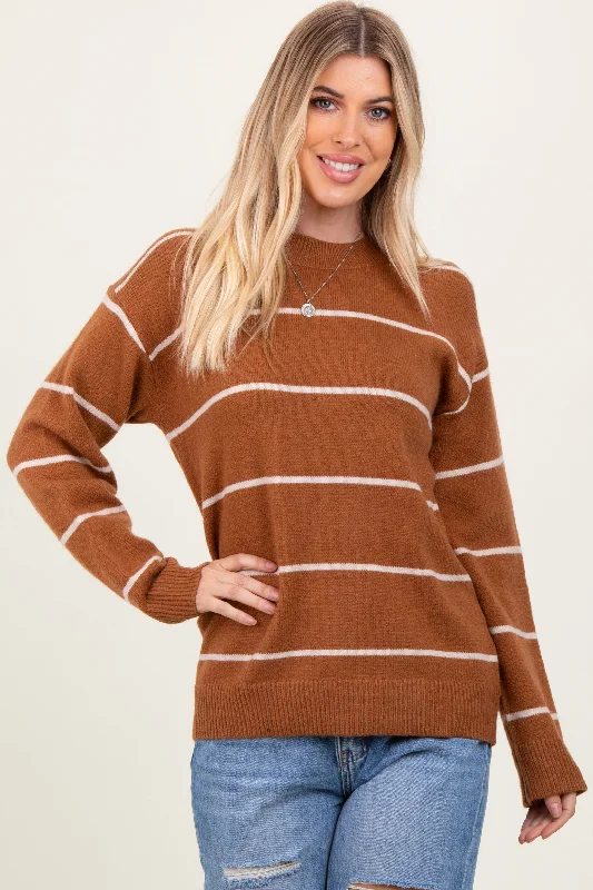 Sports Design Mocha Striped Mock Neck Sweater