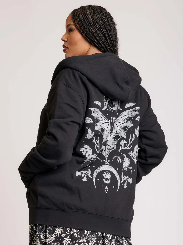 Celebrity Style Bats in the Belfry Zip Up Hoodie