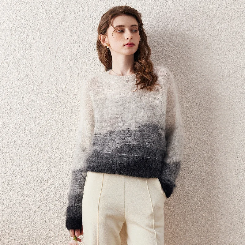 Slim Fit Mohair Crew Neck Gradient Loose Knitted Sweater