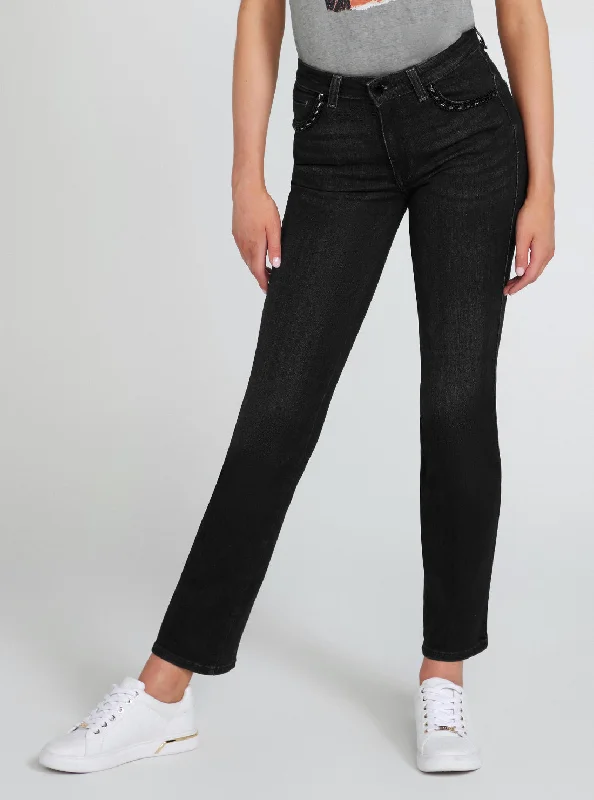Hip-hop Style High-Rise Sexy Straight Leg Denim Jeans In Orbit Wash