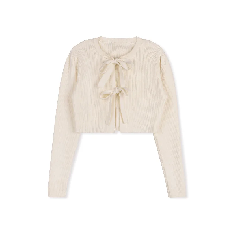 Sporty Elegance Velvette Label Teen Ivory Tie Cardigan
