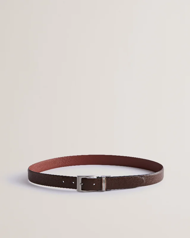 Basic Comfort Colier Saffiano Leather Reversible Belt Brn-Choc