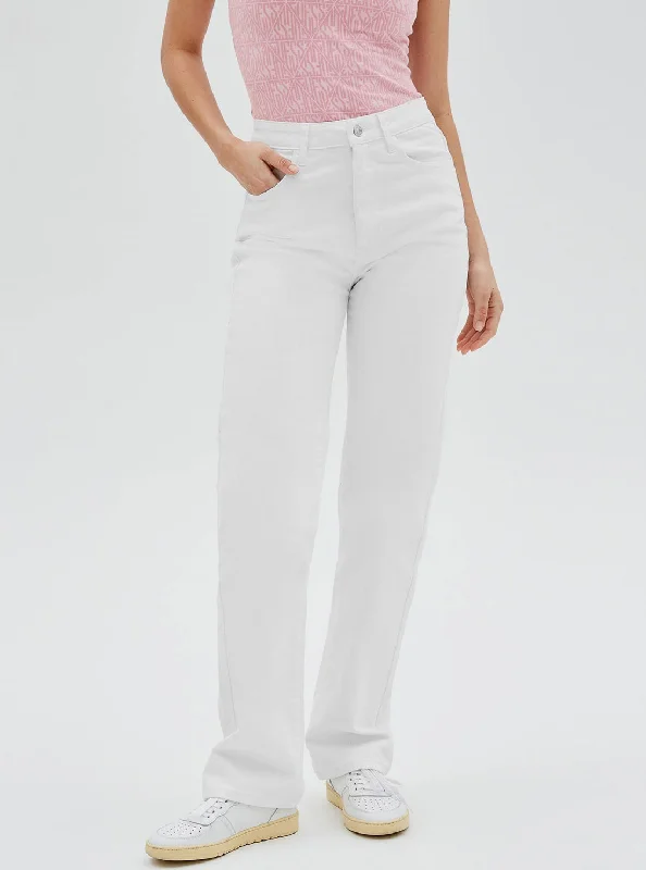 Cozy Outerwear Guess Originals High-Rise Straight Leg Mom Denim Jeans In Ecru Wash