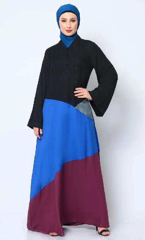 Versatile Items Contemporary Elegance: Abaya with Striking Color-Blocking Panels and Practical Pockets Versatile Items Contemporary Elegance: Abaya with Striking Color-Blocking Panels and Practical Pockets